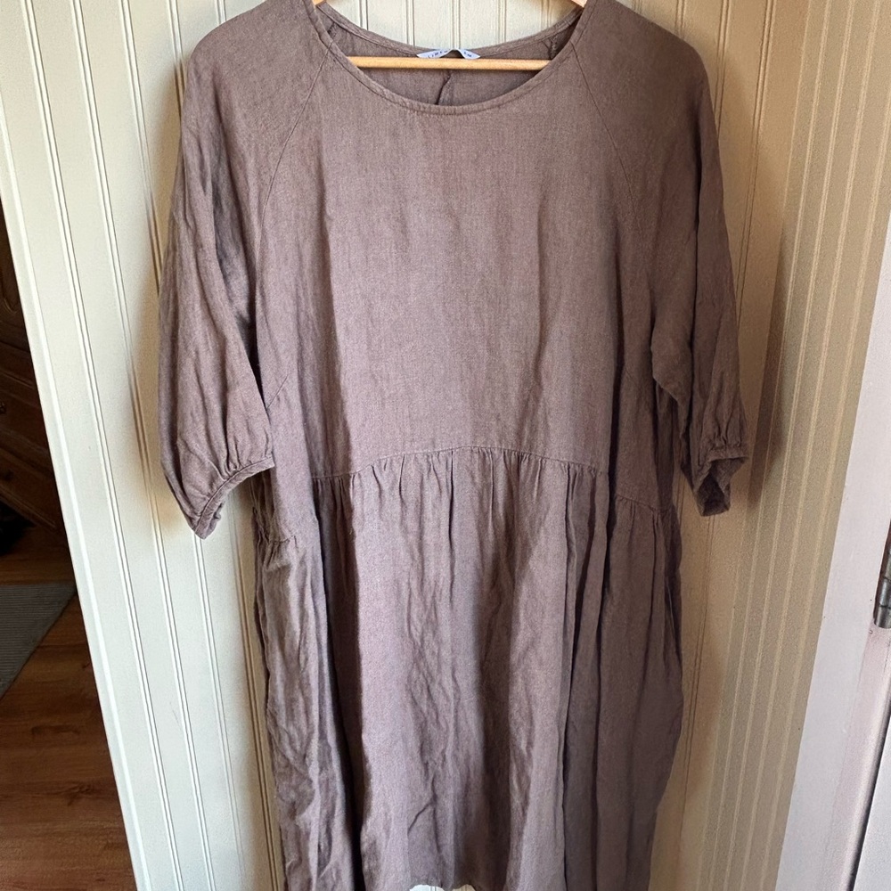 Linenfox Earthy Brown Linen Dress
